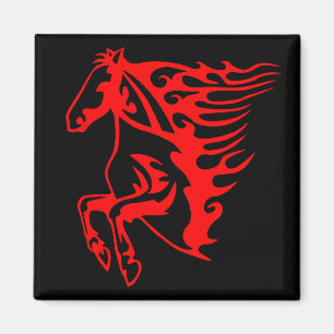 Flaming Fire Red Bronco Mustang Vild Horse Magnet