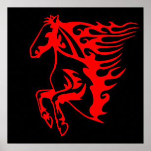Flaming Fire Red Bronco Mustang Vild Horse Poster