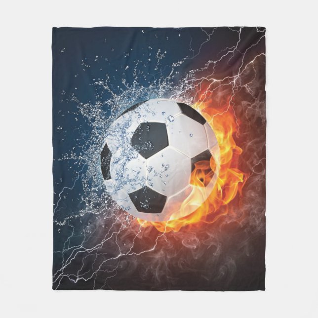 Flaming fotboll/träningsboll kastkudde fleecefilt (Framsidan)