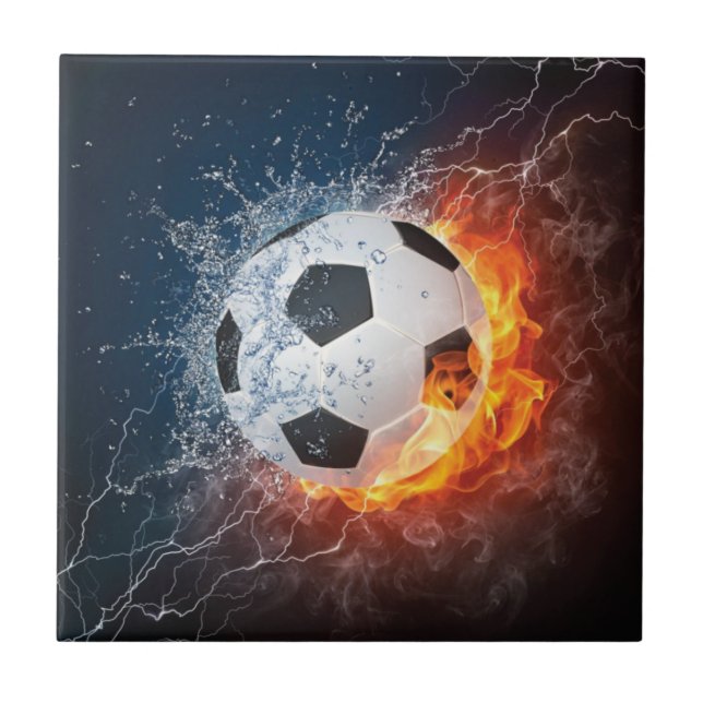Flaming fotboll/träningsboll kastkudde kakelplatta (Framsidan)