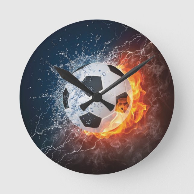 Flaming fotboll/träningsboltkast kudd rund klocka (Framsida)
