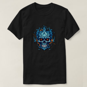 Flaming Fury Skull Shirt - Blue Flame Skull Graphi T
