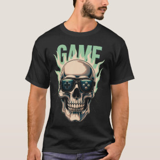Flaming Gamer Skull – Retro Gaming Power Design T Shirt