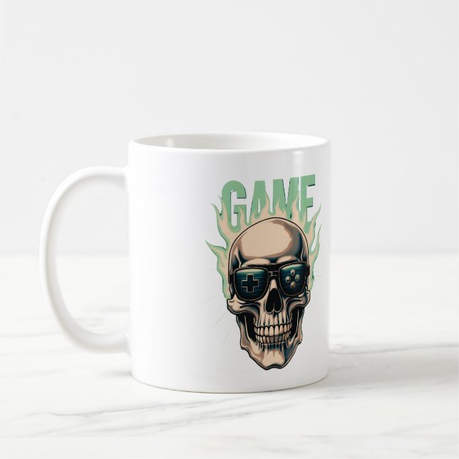Flaming Gamer Skull – Retro Gaming Power Kaffemugg (Vänster)