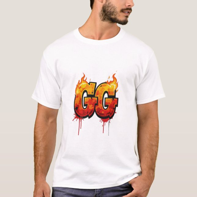 🔥 Flaming "GG" Graffiti Style T Shirt (Framsida)