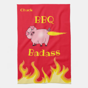 Flaming Gris Butt BBQ Badass Kökshandduk