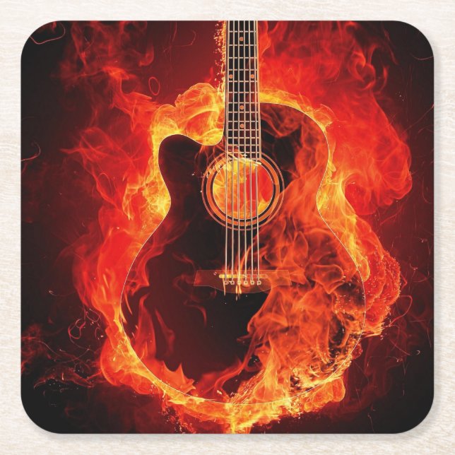 Flaming Guitar-bild Underlägg Papper Kvadrat (Framsidan)