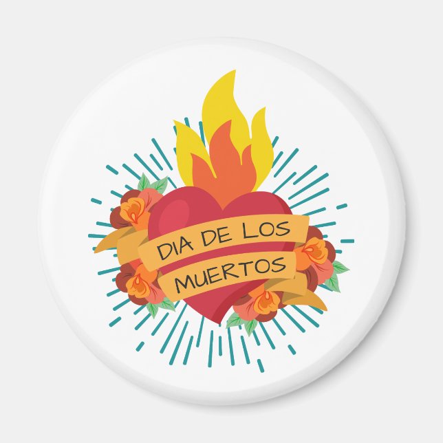 Flaming Heart Dia de los Muertos | Magnet (Framsidan)
