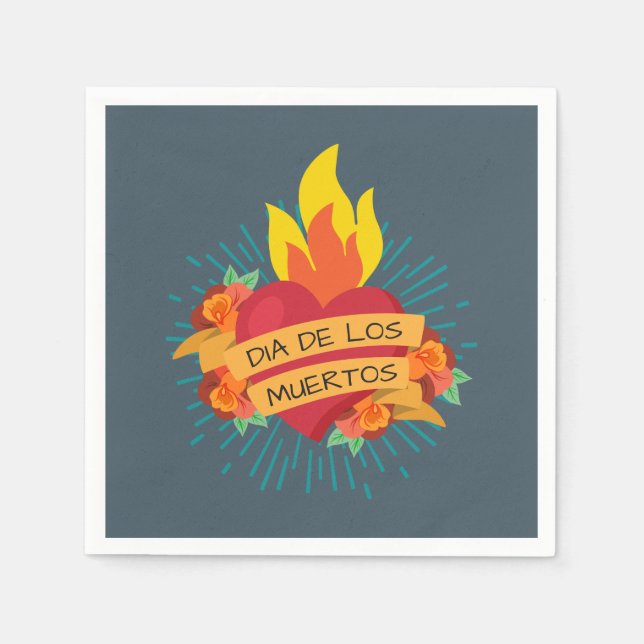 Flaming Heart Dia de los Muertos | Napkin Pappersservett (Framsidan)