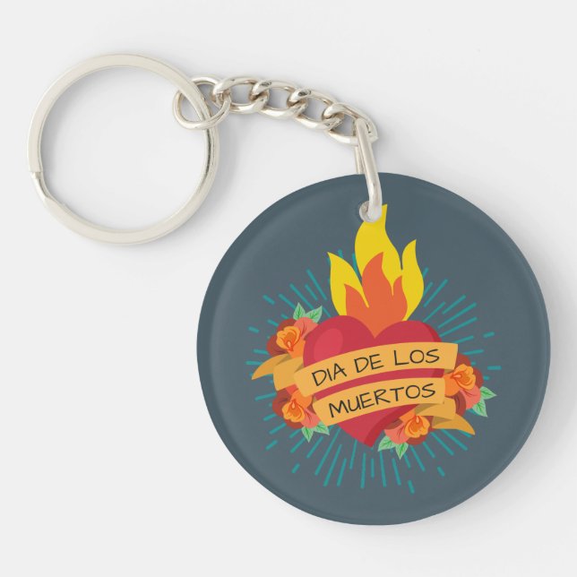 Flaming Heart Dia de los Muertos | Nyckelkedja (Framsidan)