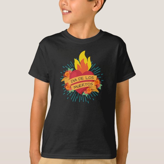 Flaming Heart Dia de los Muertos | Shirt T Shirt (Framsida)