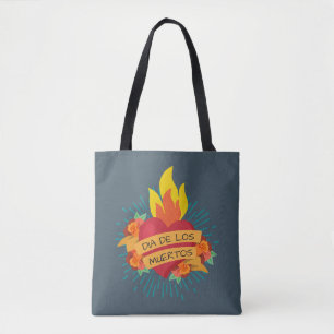 Flaming Heart Dia de los Muertos   Tote Bag Tygkasse