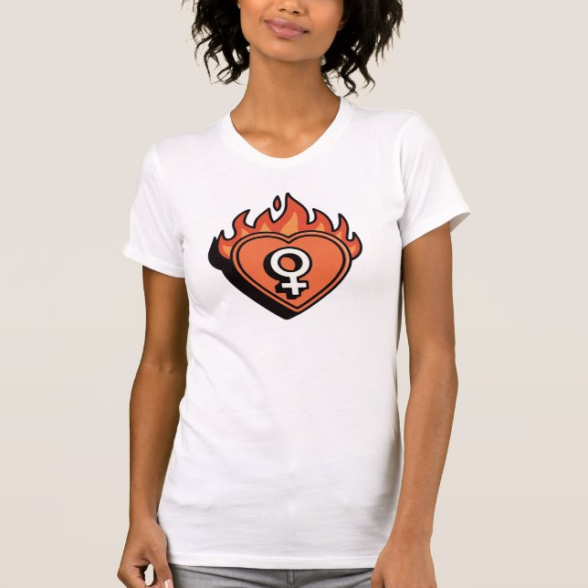 Flaming Heart Feminist Symbol T-Shirt (Framsida)