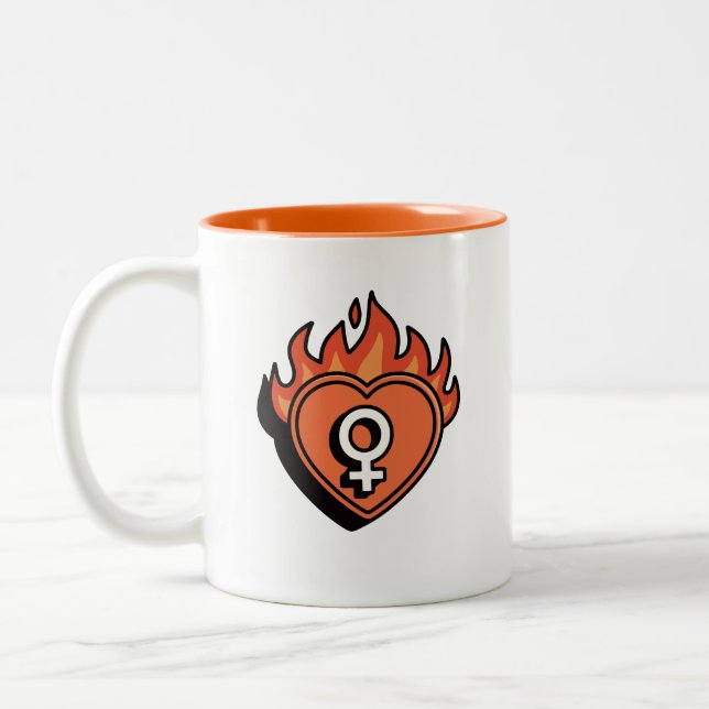 Flaming Heart Feminist Symbol Two-Tone Coffee Mug Två-Tonad Mugg (Vänster)
