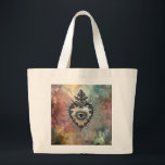 Flaming Heart Jumbo Tote Bag Tygkasse<br><div class="desc">The symbolism of the flaming heart with all-seeing eye often represents divine love and compassion. This artwork was made by artist Deborah K using AI.</div>