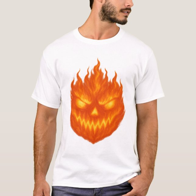 Flaming Jack-o'-Lantern Demon Ansikte Halloween T Shirt (Framsida)