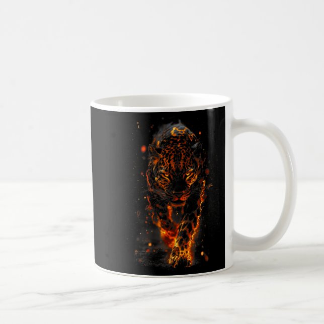 Flaming Jaguar Fierce Leopard Wild Fire Animal Sri Kaffemugg (Höger)