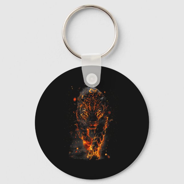 Flaming Jaguar Fierce Leopard Wild Fire Animal Sri Nyckelring (Framsida)