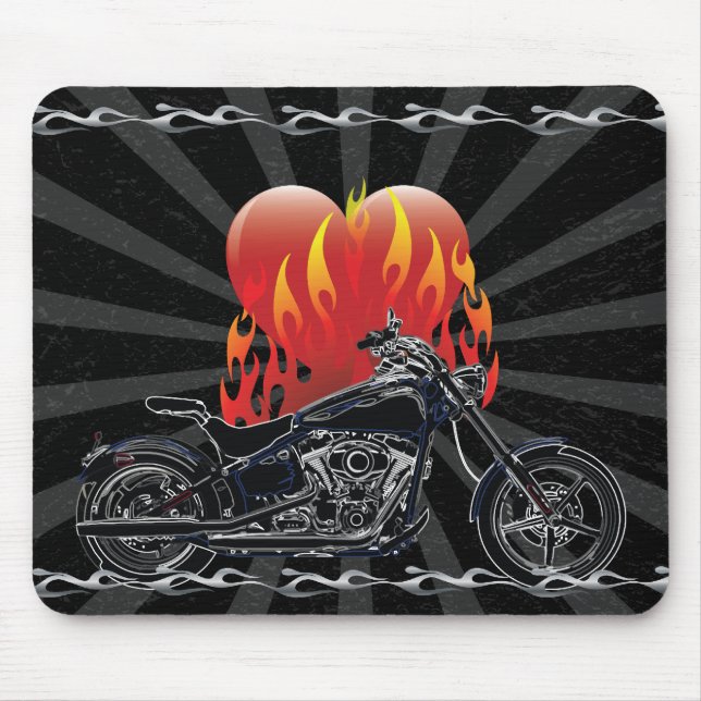 Flaming Kärlek Biker Mousepad Musmatta (Framsidan)