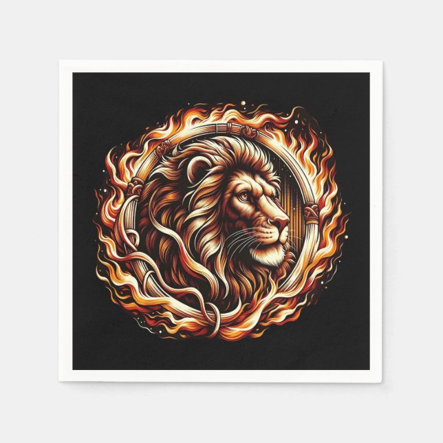 Flaming Lion i eldringens ring Astrologi  Pappersservett (Framsidan)