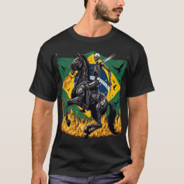 Flaming Mechanical Skeleton Knight with Brazilian  T Shirt