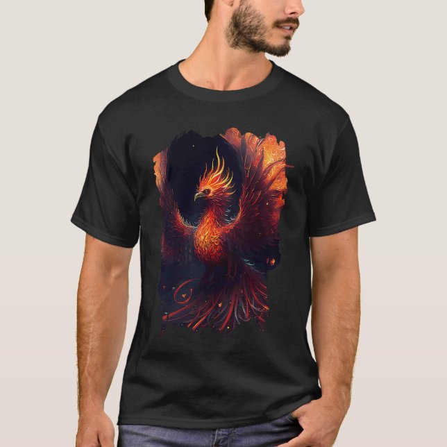 Flaming phoenix with ornaments and fiery glow t shirt (Framsida)