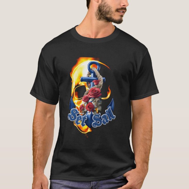 Flaming Pirate Skull  Privateer T Shirt (Framsida)