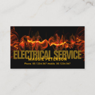 Flaming Red Electrical Lightning Wave Electrician Visitkort