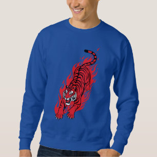 Flaming Red Tiger – Fierce Fire Beast Tröja Lång Ärmad Tröja