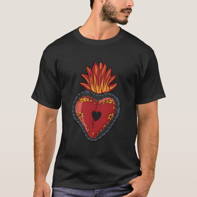 Flaming Sacred He Mexican Folk Devotion Symbol T Shirt (Framsida)