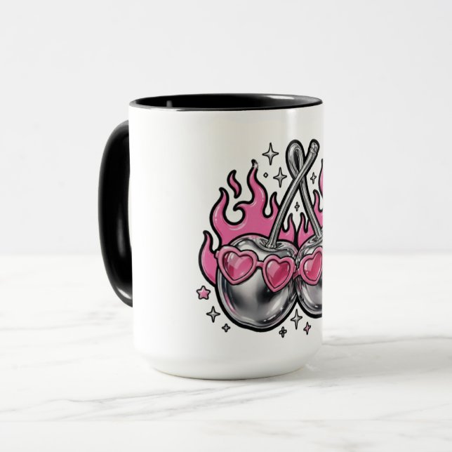 Flaming Silver Chrome Körsbär Mug - Y2K  Mugg (Framsida vänster)