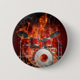 Flaming Skeleton på Drums-knapp Knapp