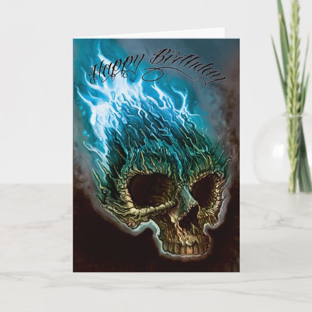 Flaming Skull Birthday Kort (Framsida)