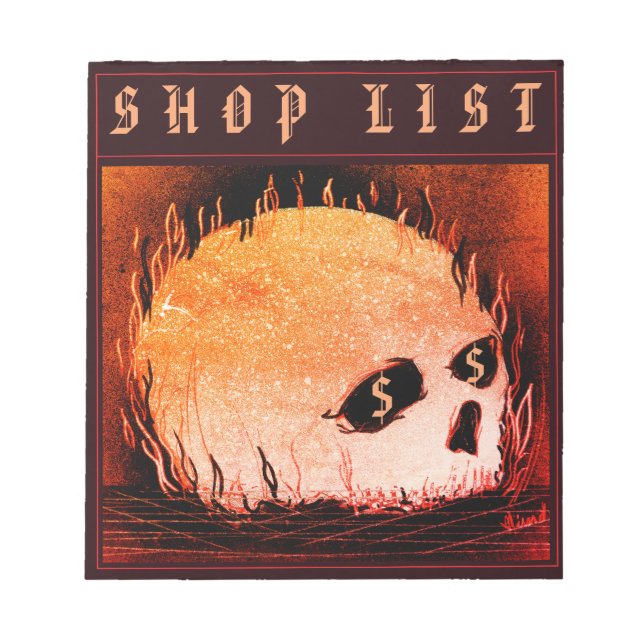 Flaming Skull Butikslista Anteckningsblock (Framsida)