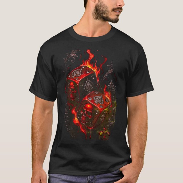 Flaming Skull Dice - High Stakes Rebel Graphic T Shirt (Framsida)