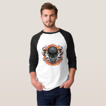 Flaming Skull Fire Ring Raglan Baseball Shirt
