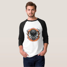 Flaming Skull Fire Ring Raglan Baseball Shirt T