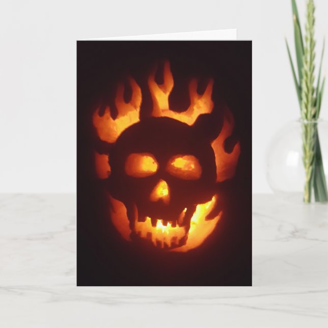 "Flaming Skull Jack-O'-Lantern" Hallskuldkort Kort (Framsida)