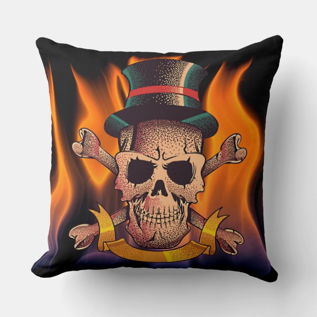 Flaming Skull Kudde (Framsida)