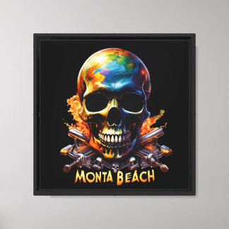 Flaming Skull med världskarta och vapen Canvastryck