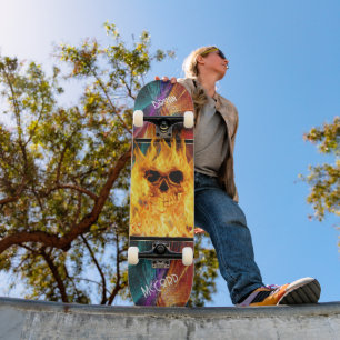 Flaming Skull Mini Skateboard Bräda 18,5 Cm