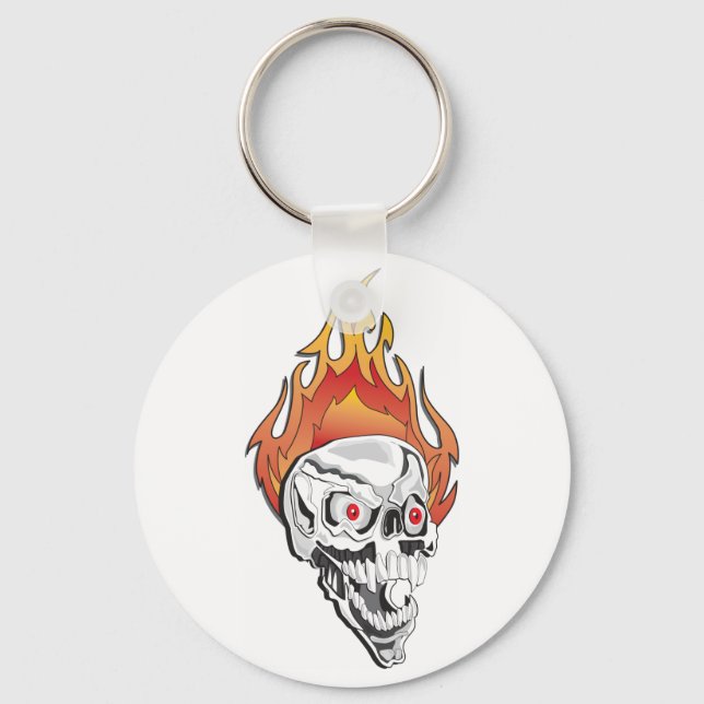 Flaming Skull Nyckelring (Framsida)