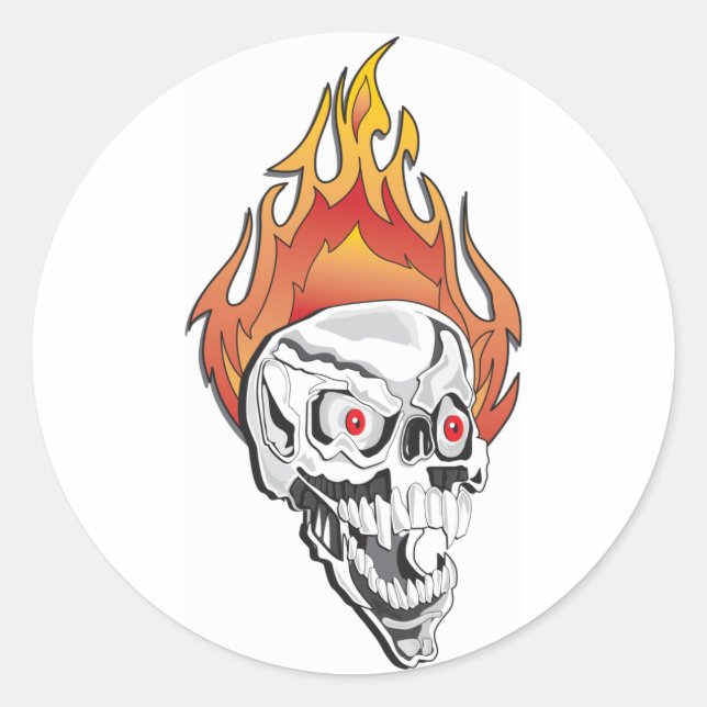 Flaming Skull Runt Klistermärke (Framsida)
