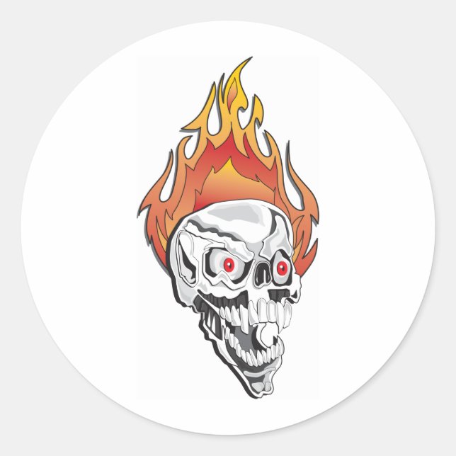 Flaming Skull Runt Klistermärke (Framsida)