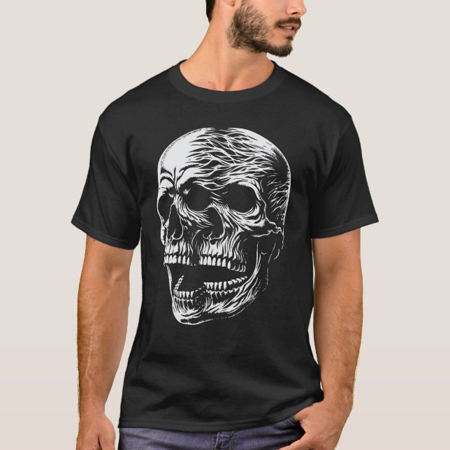 Flaming Skull Scream - Mörkt gotiskt skalle T Shirt (Framsida)