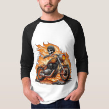 Flaming Skullcykel Sten & Roll Emblem T-Shirt