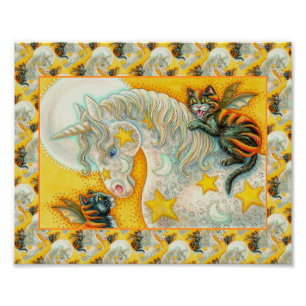 FLAMING SVARTA KATTER MED HALLOWEEN UNICORN Colorf Fototryck