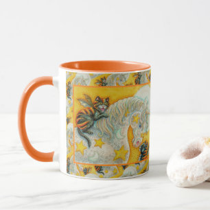 FLAMING SVARTA KATTER MED HALLOWEEN UNICORN Colorf Mugg