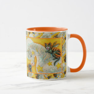 FLAMING SVARTA KATTER MED HALLOWEEN UNICORN Colorf Mugg