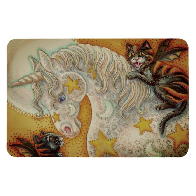 FLAMING SVARTA KATTER OCH HALLOWEEN UNICORN Blank Magnet (Horisontell)
